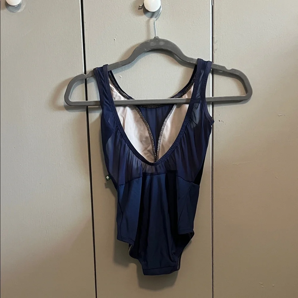 Lucky Leo Elegant Navy Blue velvet Women's leotard - Picture 2 of 4